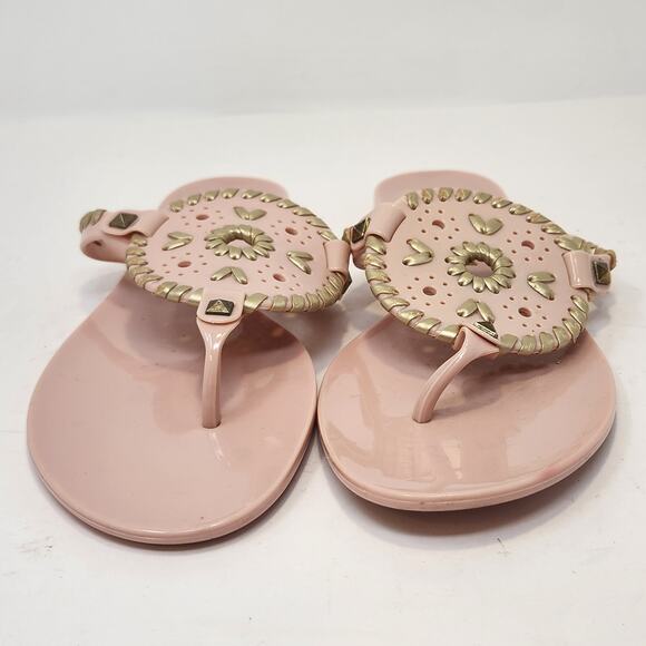 Jack Rogers Georgica Blush Pink Jelly Thong Sandals Size 6 Gold Leather Studs - Picture 3 of 6